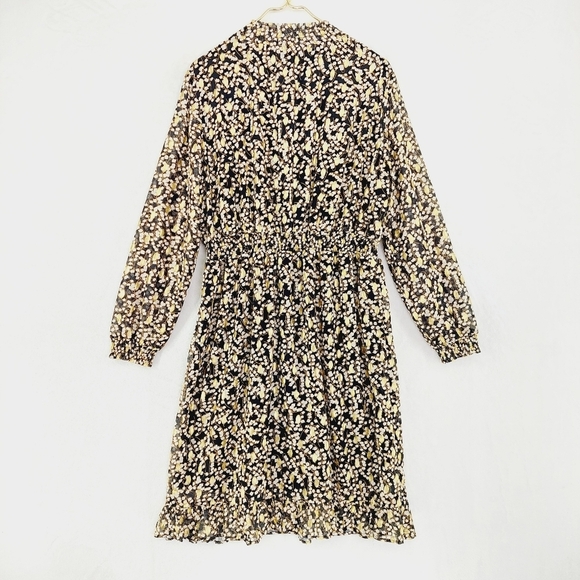 NEW SPANNER Black Yellow Lily of The Valley Print Long Sleeve Midi Dress P722 - Picture 5 of 9